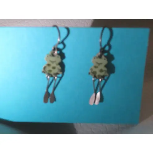 Vintage Green Frog Earrings With Dangle Legs