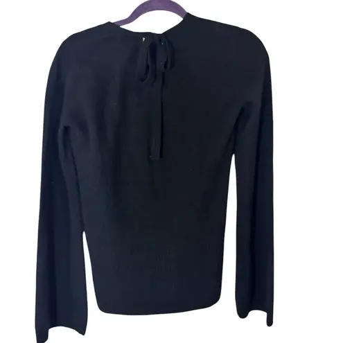 NWT Qi Cashmere Sweater in XS, crew neck with tie back and flared sleeves Black