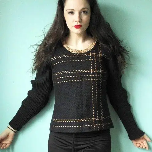 VITAL IMAGE Black Brown Vintage 2000's Plaid Ribbed Knit Sweater