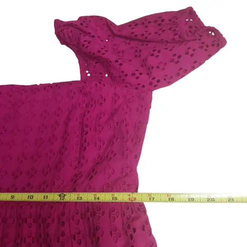 La Blanca Cover Up Dress Eyelet Magenta Puff Sleeves Size LARGE New NWT