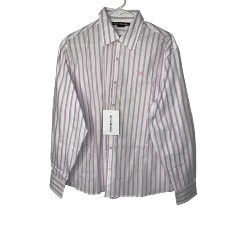 Acne Studios Button Up Shirt in White & Rose Pink Small New Womens Blouse as-is