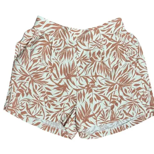 Monteau Los Angeles Womens Leaf Print Shorts Size M Pink White Linen Resort Wear Size M