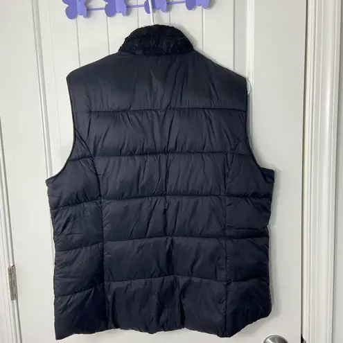 Roz & Ali women’s solid black embroidered puffer zip button winter vest large