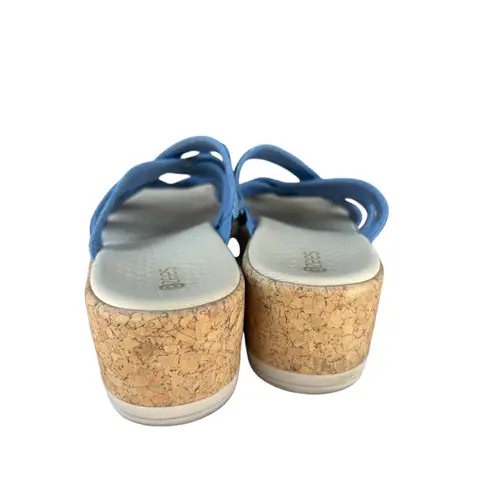 Bzees Women's Blue Fabric Criss Cross Wedge Platform Sandals Slides