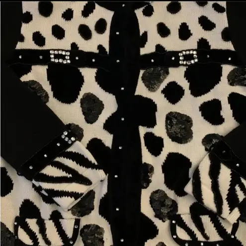 Vintage 90s Berek Animal Print Sweater Sequin Rhinestone Black Size XL