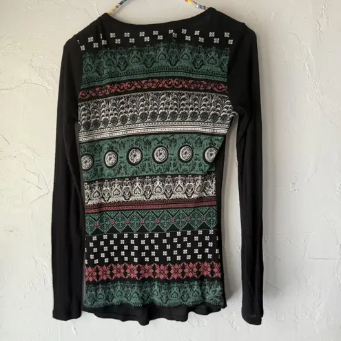 Be Vocal Shirt Womens Small Long Sleeve Cross Pattern Pearl Stud Western Grunge Black