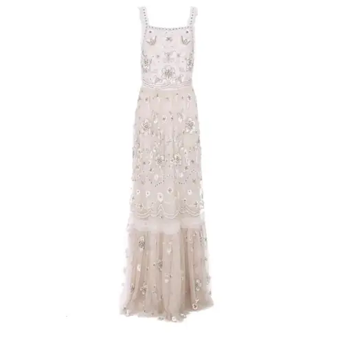 Needle & Thread Embellished Rhinestone Beaded Maxi Gown nude pink Size US 2
