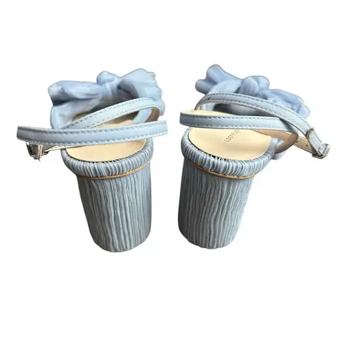 Loeffler Randall 7 Camellia Blue Pleated Bow Heel Designer Open Toe Ankle Strap