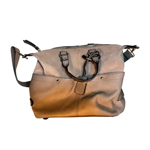 Moda Luxe Taupe Convertible Satchel Crossbody Bag Gold Hardware - Image 2