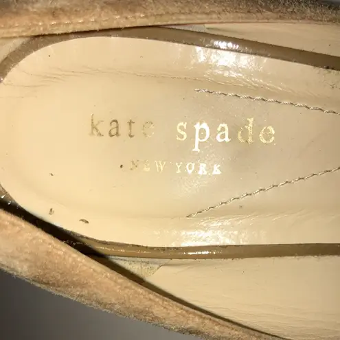 Kate Spade  Women’s Leather Suede Camel-Colored Crossover Front Peep Toe Wedges