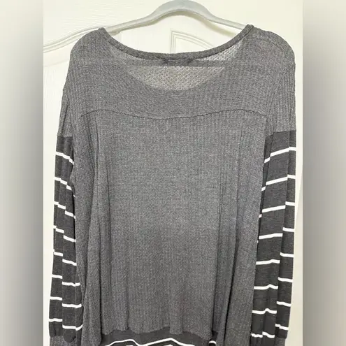 Hazel Women's Size XL Charcoal Grey Striped Waffle Knit Lightweight Sweater Top Gray