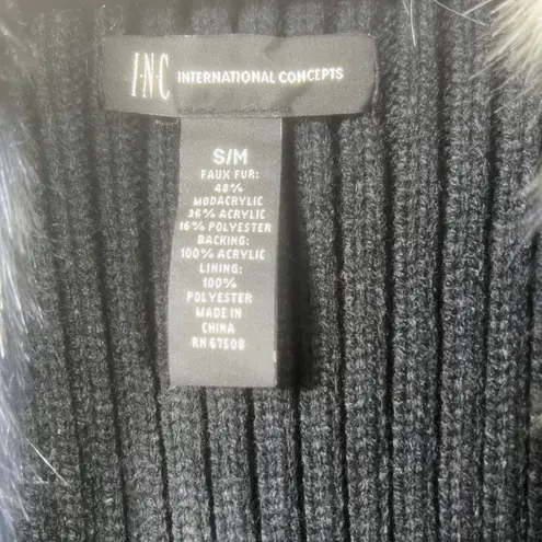 INC International Concepts Faux Fur Sweater Vest Women's S/M Black Gray Blue Size M