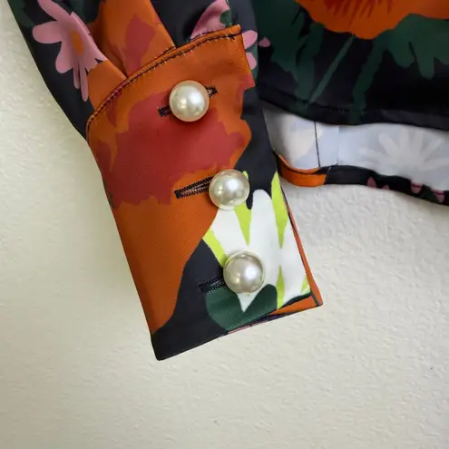 STAUD Hendrix Floral Blouse Womens Size 10 Black Multi Flowers Boho Career Top