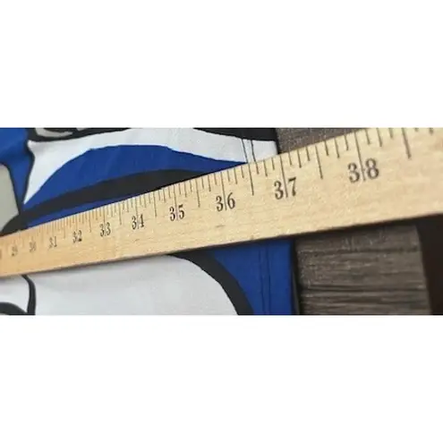 Bisou Bisou M Midi Dress Blue Gray White Stretch Abstract Print Modern Artsy