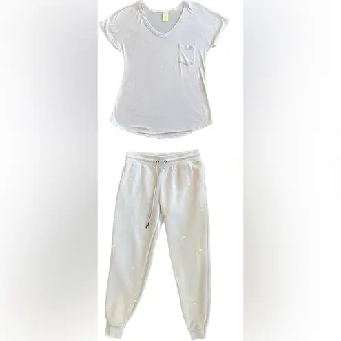 ⭐️Honeydew light blue white paw print two piece pajama loungewear set size xs