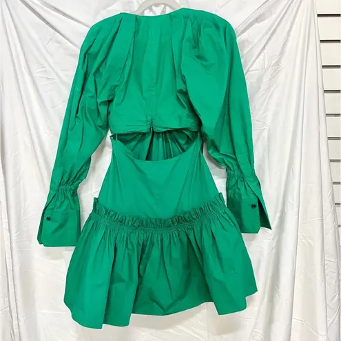 A.L.C. Alexa Long Sleeve Cutout Ruffle Tiered Pleated Cotton-Poplin Mini Dress 00