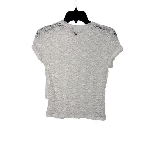 AQUA  Women's‎ White Lace Mock Neck Short Sleeve Top Blouse Size L