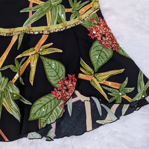 Y2K Vintage Faith Resortwear Tropical Print Sequin Skirt Black Size M Size M