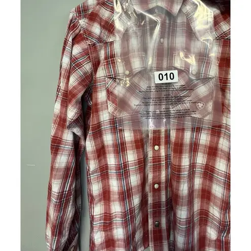 Ariat  Women's Red Plaid Shirt Button Up Small Retro Fit - Image 5