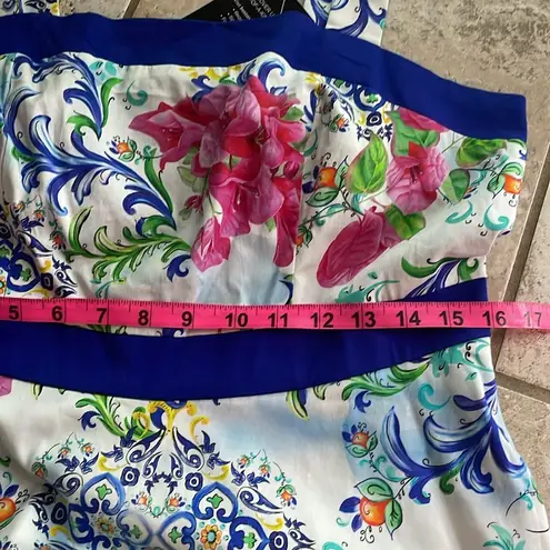 Boston Proper Capri Tiles Print Square Neck High Low Dress Multi