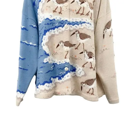 Vintage Design Options Seagull Beach Ocean Beaded Sequin Cardigan Sweater Top Tan Size XL