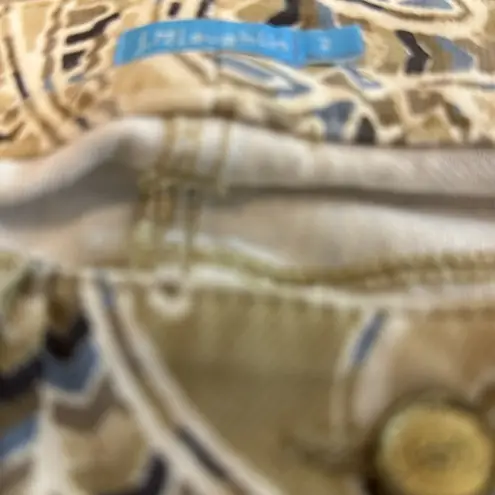 J. McLaughlin NWOT Lexi Jeans Sz 2 Stretch Denim Tan Blue Paisley Print Ret: $198