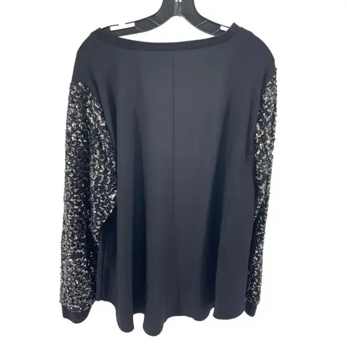 Lane Bryant  Womens Pullover blouse shirt Embroidered Metallic sequins Black Size