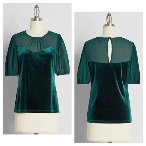 Modcloth  NWT Small For Sheer Love of Velvet Top Emerald Green Blouse Velour