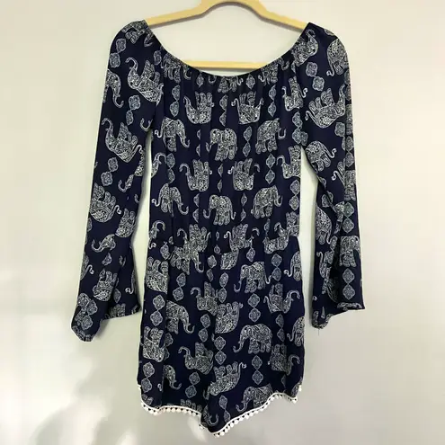 Jesse & J navy Blue White Elephant Romper Jumpsuit
