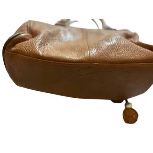 Tory Burch  Pebbled Leather Satchel Bag Brown Tassel Top Handle