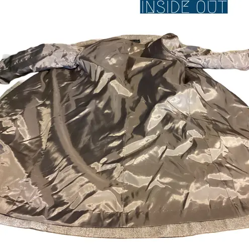 VINTAGE 1980'S NOBLE FASHIONS BROWN & CREAM WOOL HERRINGBONE TRENCH COAT (12)