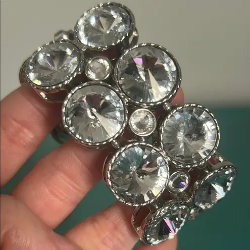 Statement Round Bezel Set Rhinestone Bridal Prom Formal Necklace Bracelet Set Silver