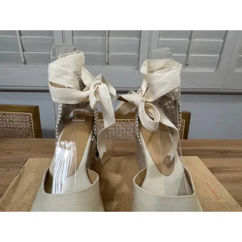 Castaner Carina Espadrille Wedge Sand Organic Cotton Sz 6.5 US 37 EU NIB Lace