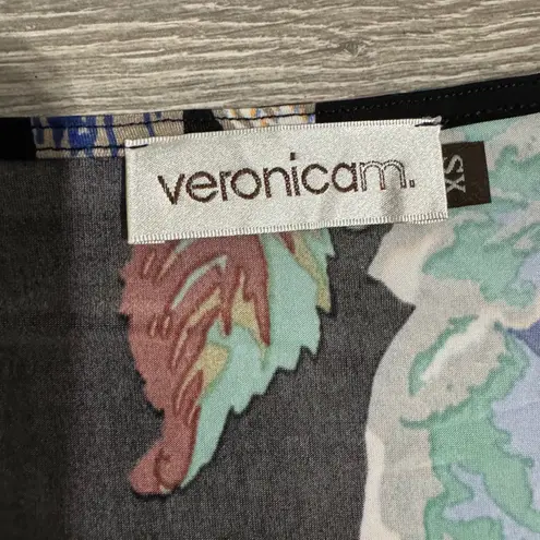 Veronica M Women Floral Print Long Flared Sleeve Stretchy Tunic Top Size XS Black
