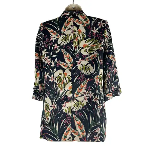 ZARA  Satin Floral Printed Open Front Long Blazer Jacket Women Green Size XS