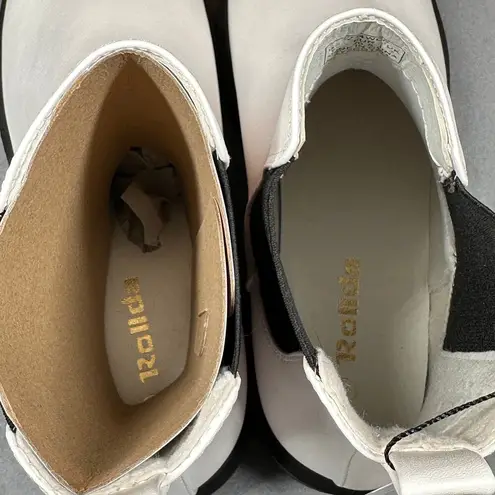 Rollda Boots Womens 9 White Round Toe Chelsea Ankle Low Heel Pull On