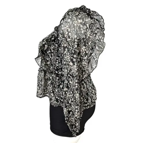 Art Class Womens Blouse Top Shirt Floral Print Ruffled Pullover Black White XL