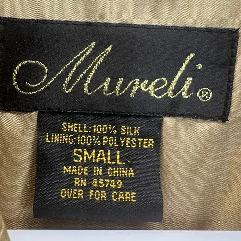 Vintage Mureli Silk Bomber Jacket S Gold Button Up Watercolor Artsy Art