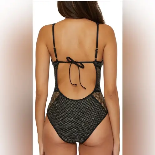 Becca Network Metallic Mesh Plunge-Neck One Piece, Size Medium, $148