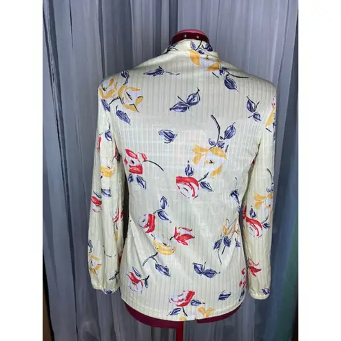 Blouse kitten bow watercolor floral pattern yellow red Blue Size L