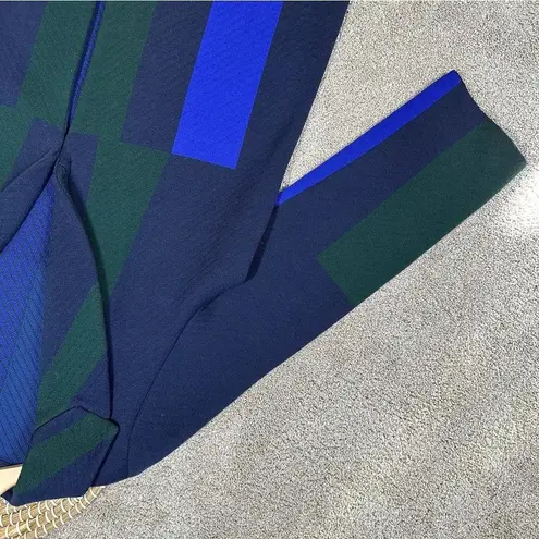 St. John 100% Wool Long Sweater Cardigan Blazer Colorblock in Navy Green L