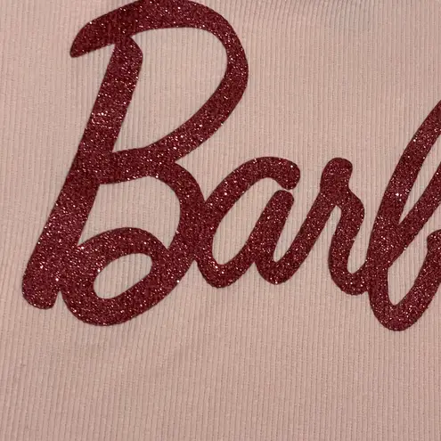 NWT Glitter Barbie Long Sleeve Cropped Shirt Pink Size Large