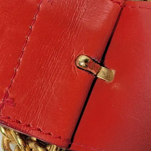 Paloma Picasso Red Leather Gold Chain Buckle Belt Made in Italy Vintage 31x2