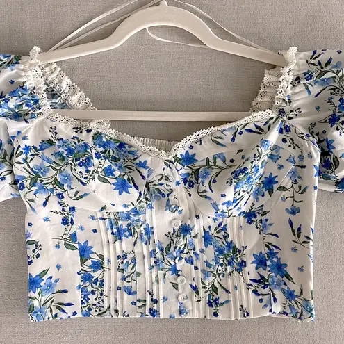 Mango  | Puff Sleeve Corset Detail Crop Top in Floral | Size: 4