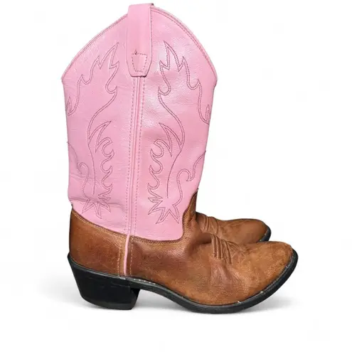 Old West Pink Leather Western Cowboy Boots Women’s Approx 8–9