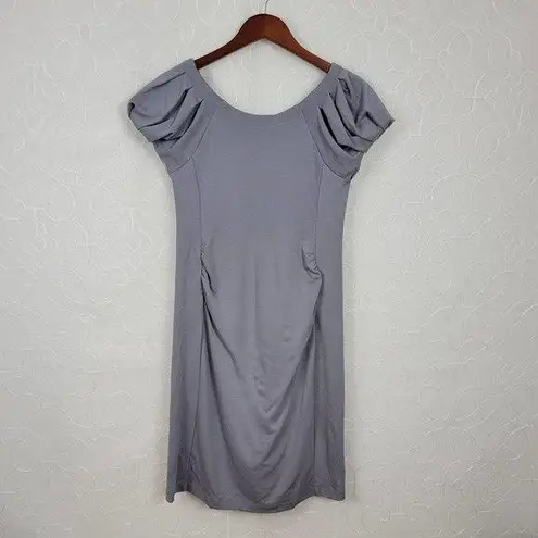 Gap  Maternity Womens Dress Size S Gray Puff Sleeve Exposed Back Zip Stretch Midi