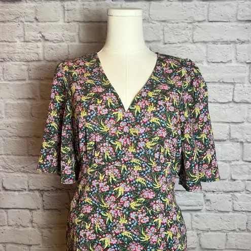 MELLODAY Women's Medium Green Floral Maxi Dress Flutter Sleeves