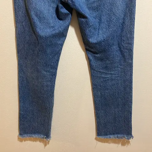 AGOLDE  Riley High Rise Straight Asymmetrical Frayed Raw Hem Crop Jeans Size 25