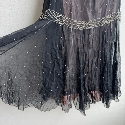 Vintage Art Deco Flapper Gatsy Sequin Jewel Black Silk Party Mini Flapper Dress