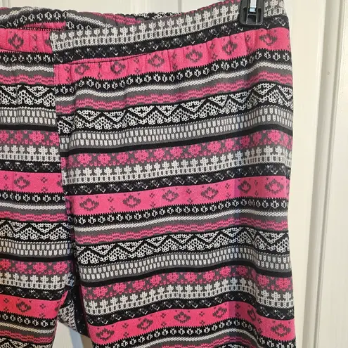 Just Cozy Pink Black Patterned Fair Isle Leggings Faux Fur Lined XL One Size